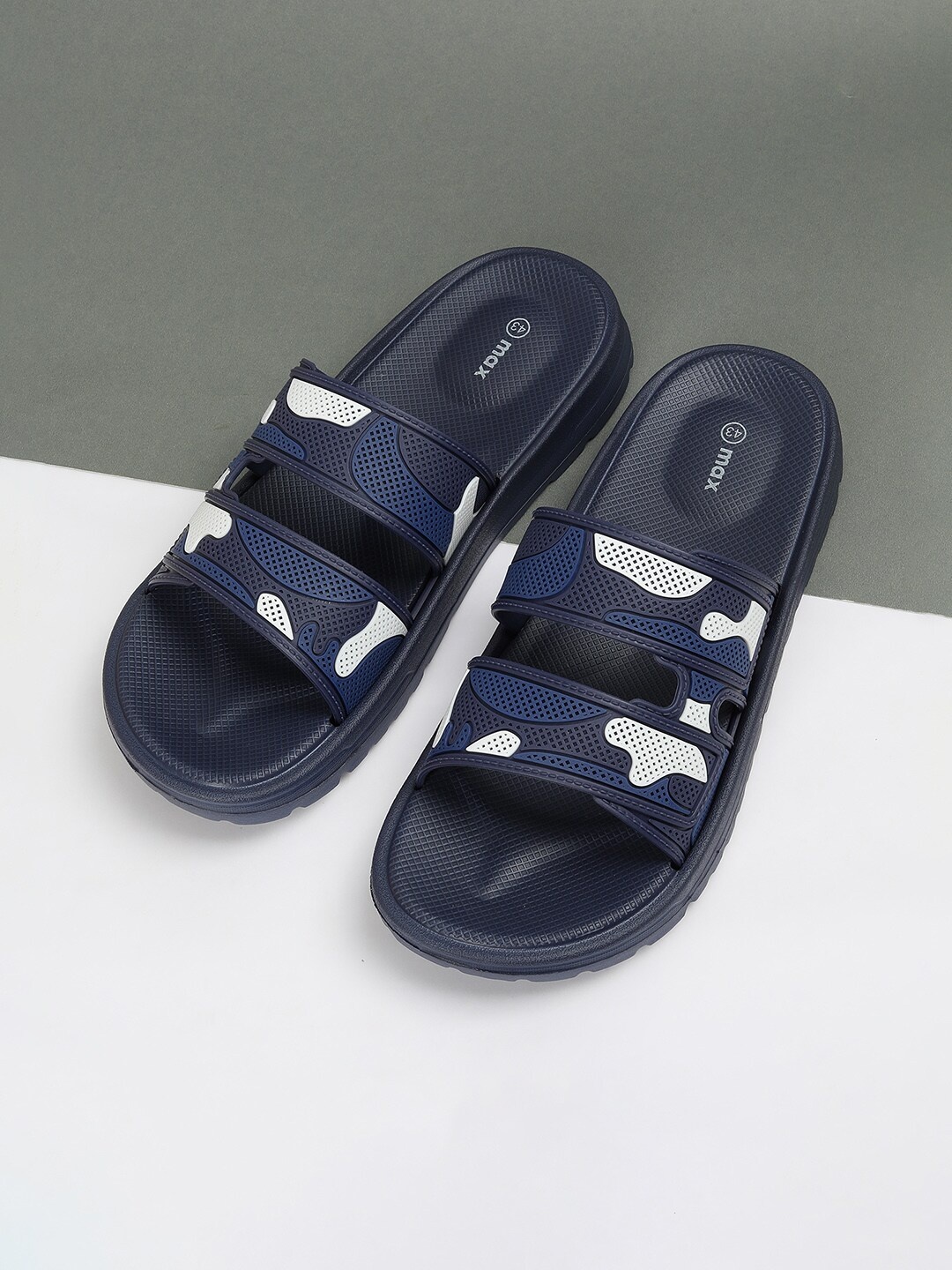 

max Men Self Design Sliders, Navy blue