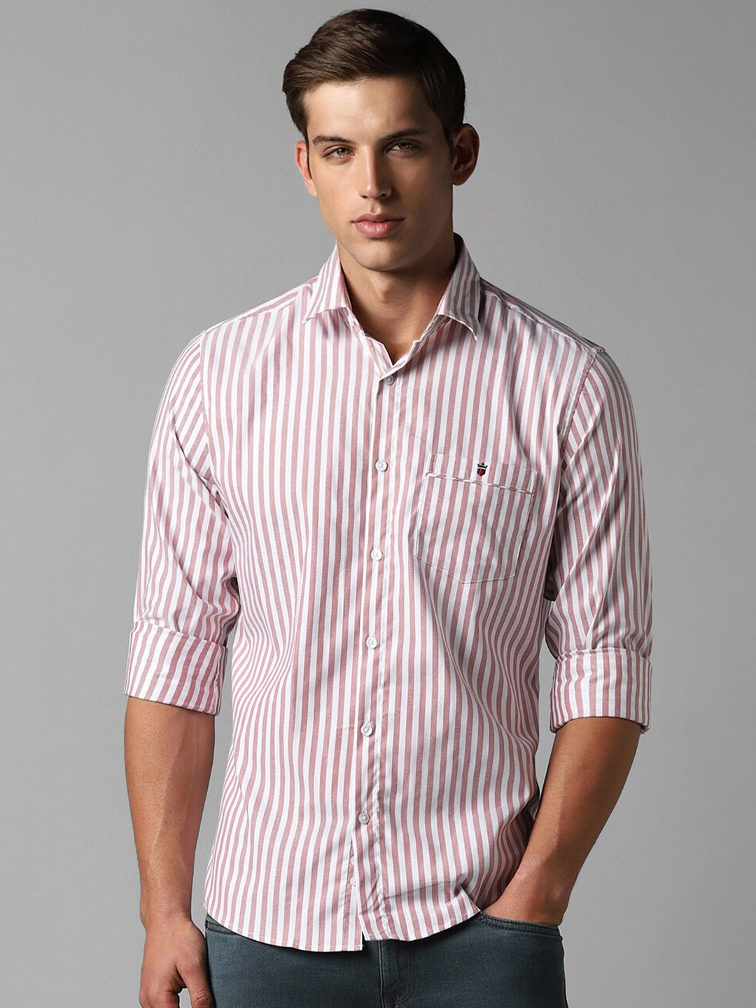 

Louis Philippe Sport Slim Fit Vertical Striped Casual Shirt, Pink