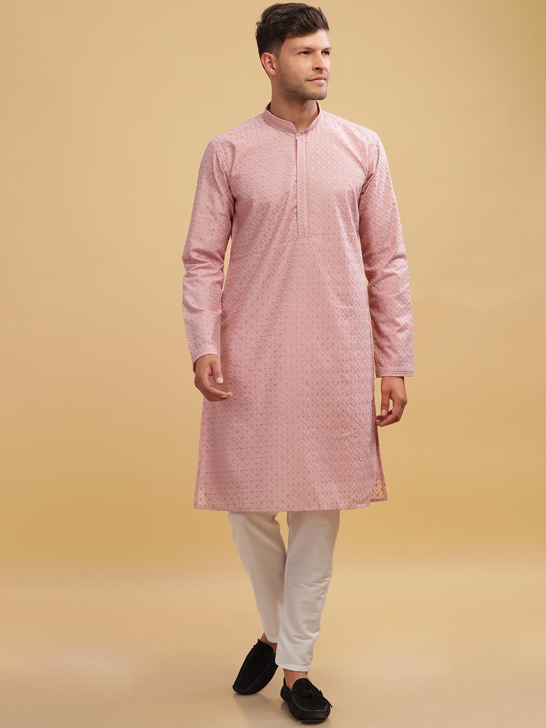 

Anouk Pink Ethnic Motifs Embroidered Lucknowi Chikankari Cotton Straight Kurta