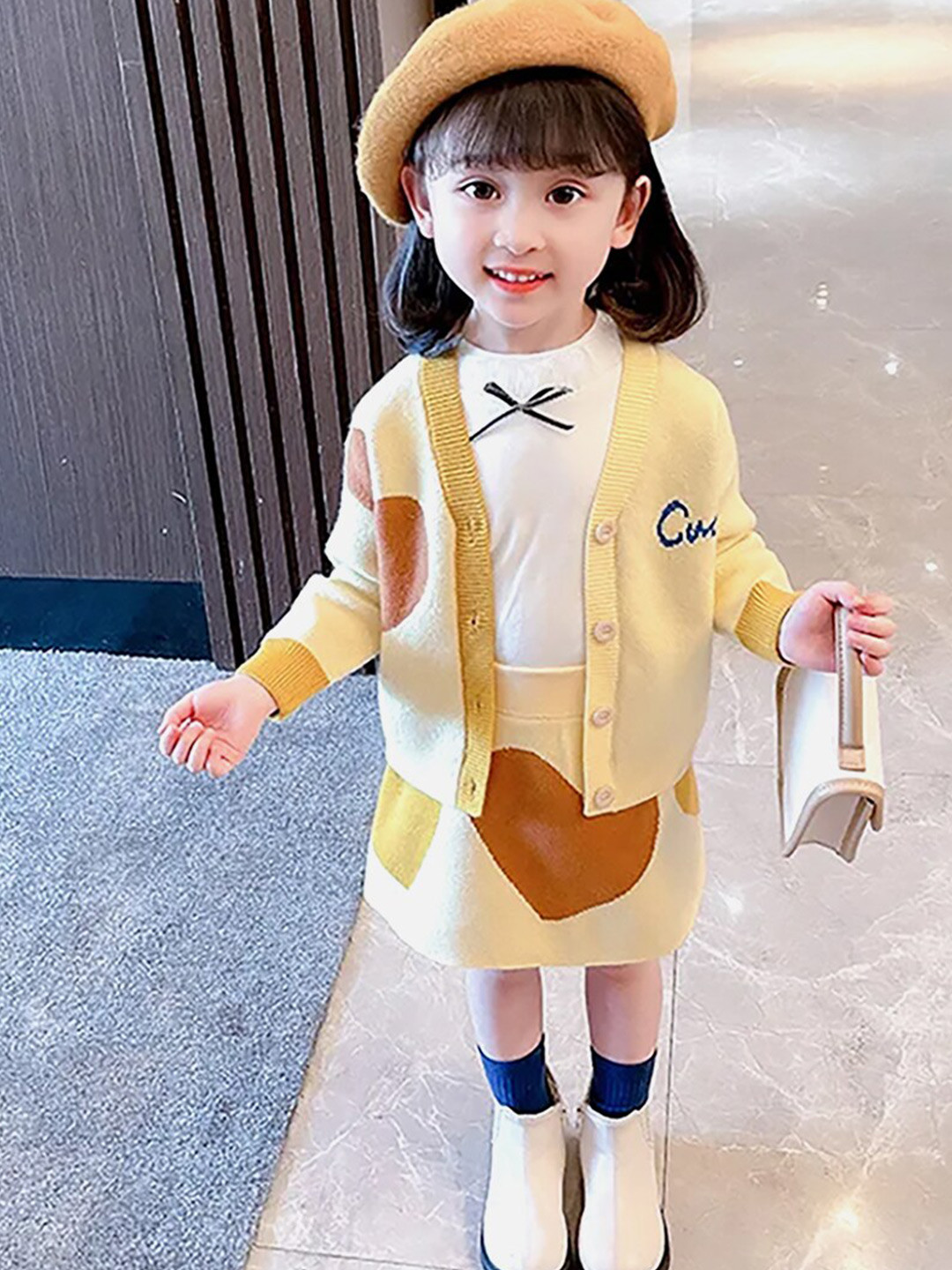 

Little Surprise Box LLP Girls V-Neck Top With Skirt, Yellow