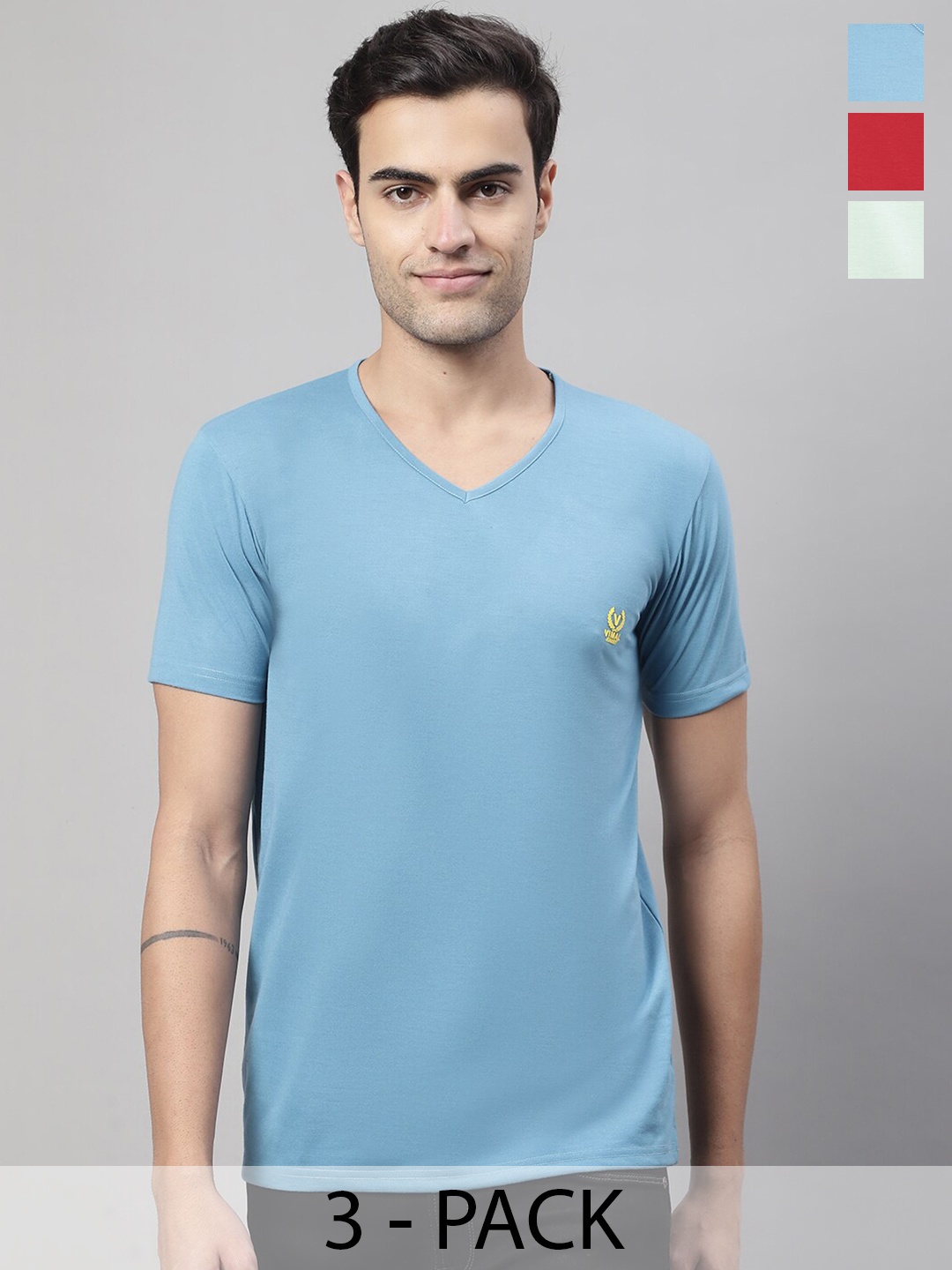 

VIMAL JONNEY Pack Of 3 Cotton T-shirts, Blue