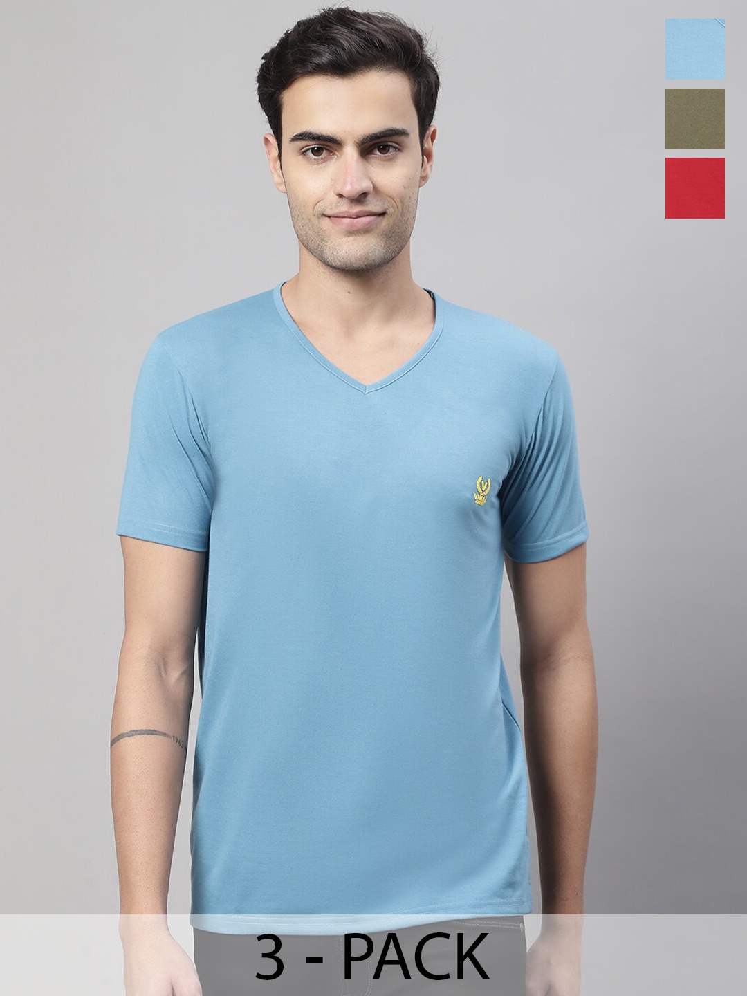

VIMAL JONNEY Pack of 3 V-Neck Cotton T-shirts, Blue