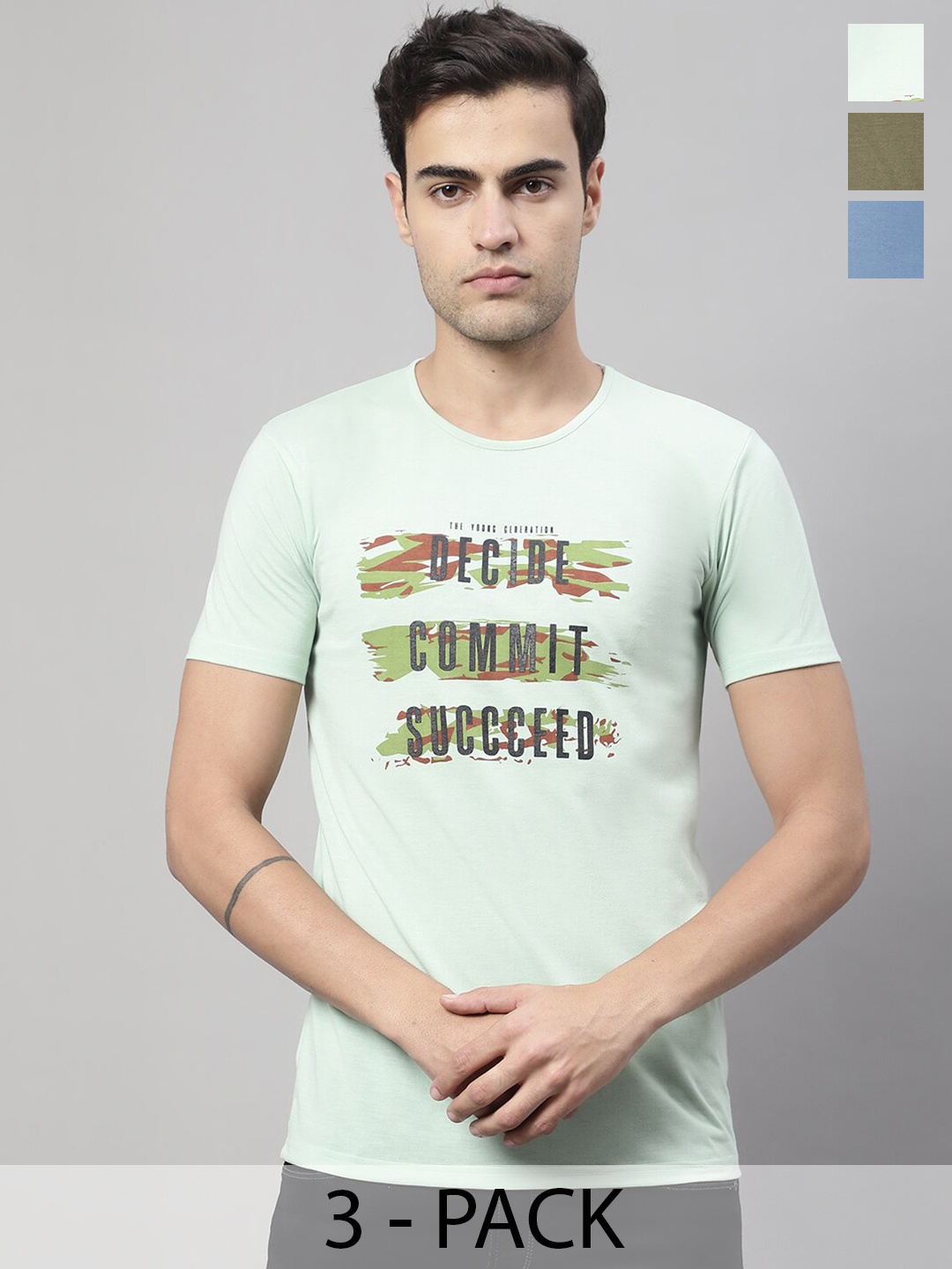 

MACK JONNEY Pack Of 3 Short Sleeves Cotton Tshirts, Green