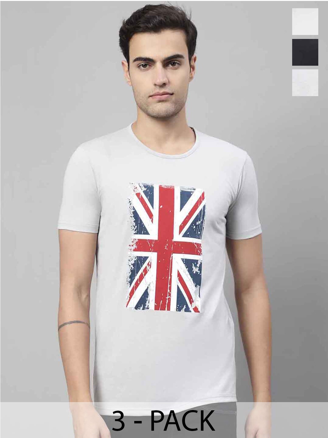 

MACK JONNEY Pack of 3 Round Neck Short Sleeves Printed Cotton T-shirt, White