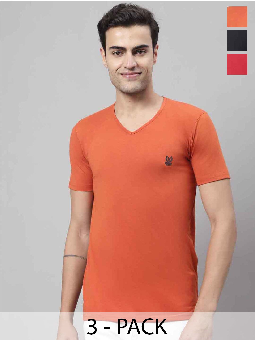 

MACK JONNEY Pack Of 3 V-Neck Cotton Regular Fit T-shirts, Red