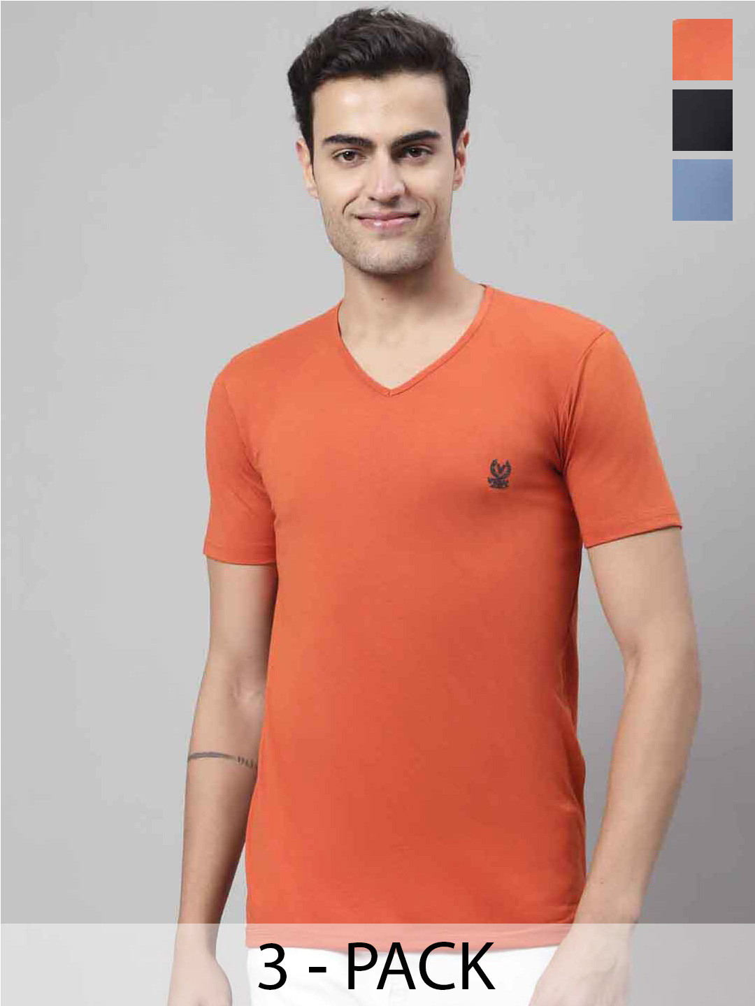 

MACK JONNEY Pack Of 3 V- Neck Cotton T-shirt, Orange