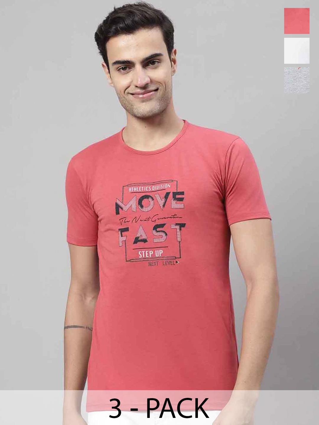 

MACK JONNEY Pack of 3 Typography Printed Cotton T-shirt, Pink