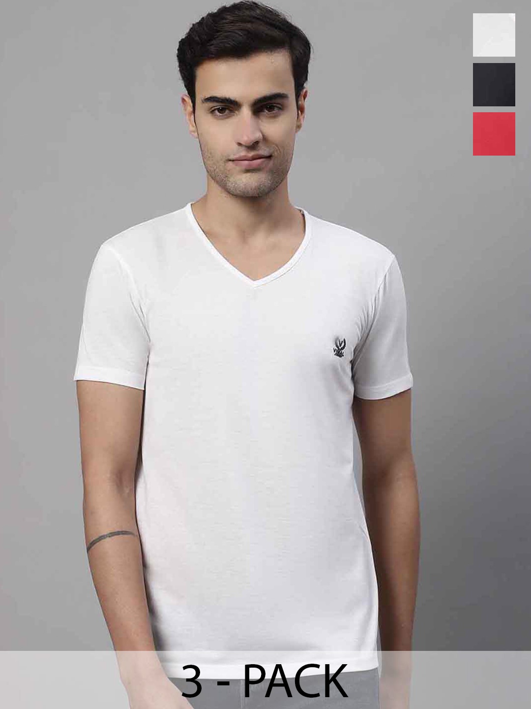 

MACK JONNEY Pack Of 3 V-Neck Cotton Casual T-shirts, White