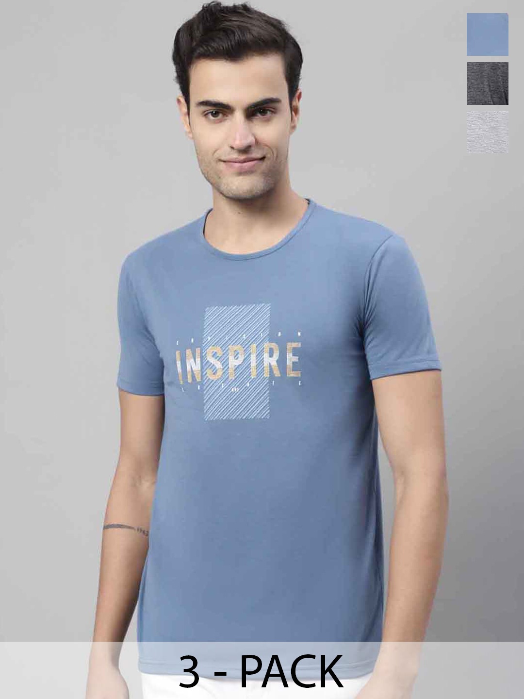 

MACK JONNEY Pack Of 3 Printed Cotton T-shirts, Grey