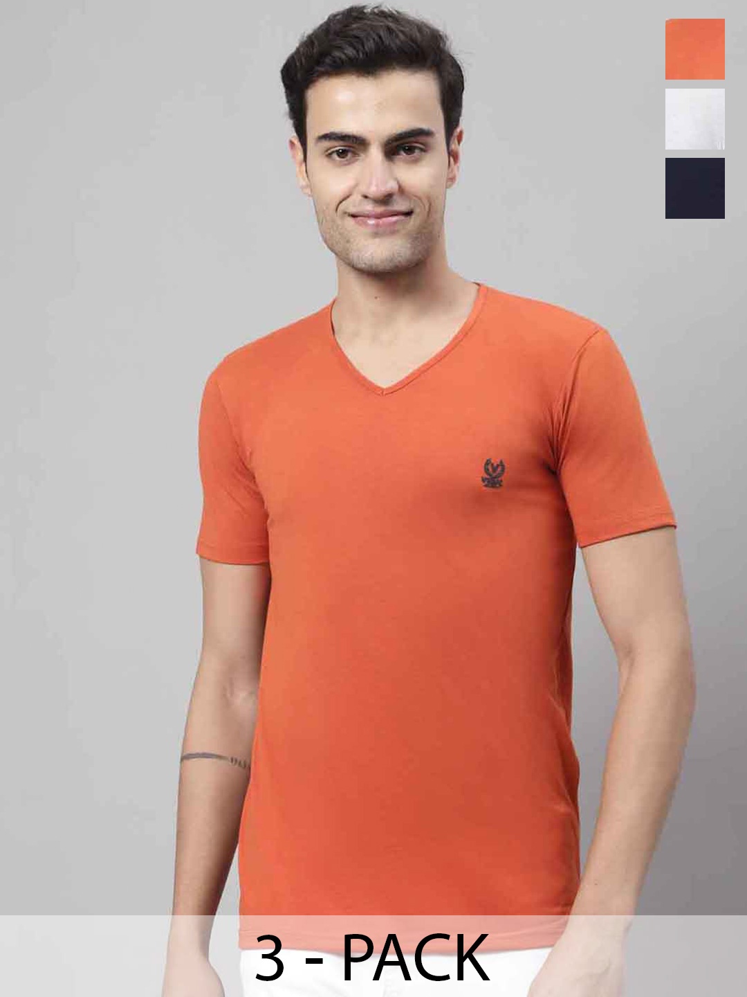 

VIMAL JONNEY Pack Of 3 V-Neck Cotton T-shirt, Orange