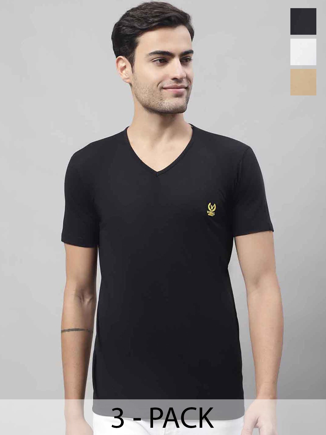 

MACK JONNEY Pack of 3 V-Neck Cotton T-shirts, Black