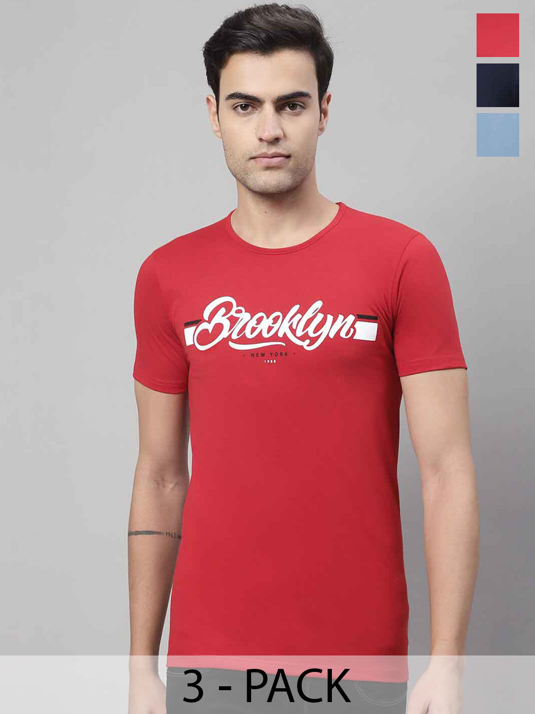 

MACK JONNEY Pack Of 3 Typography Printed Cotton T-shirt, Red