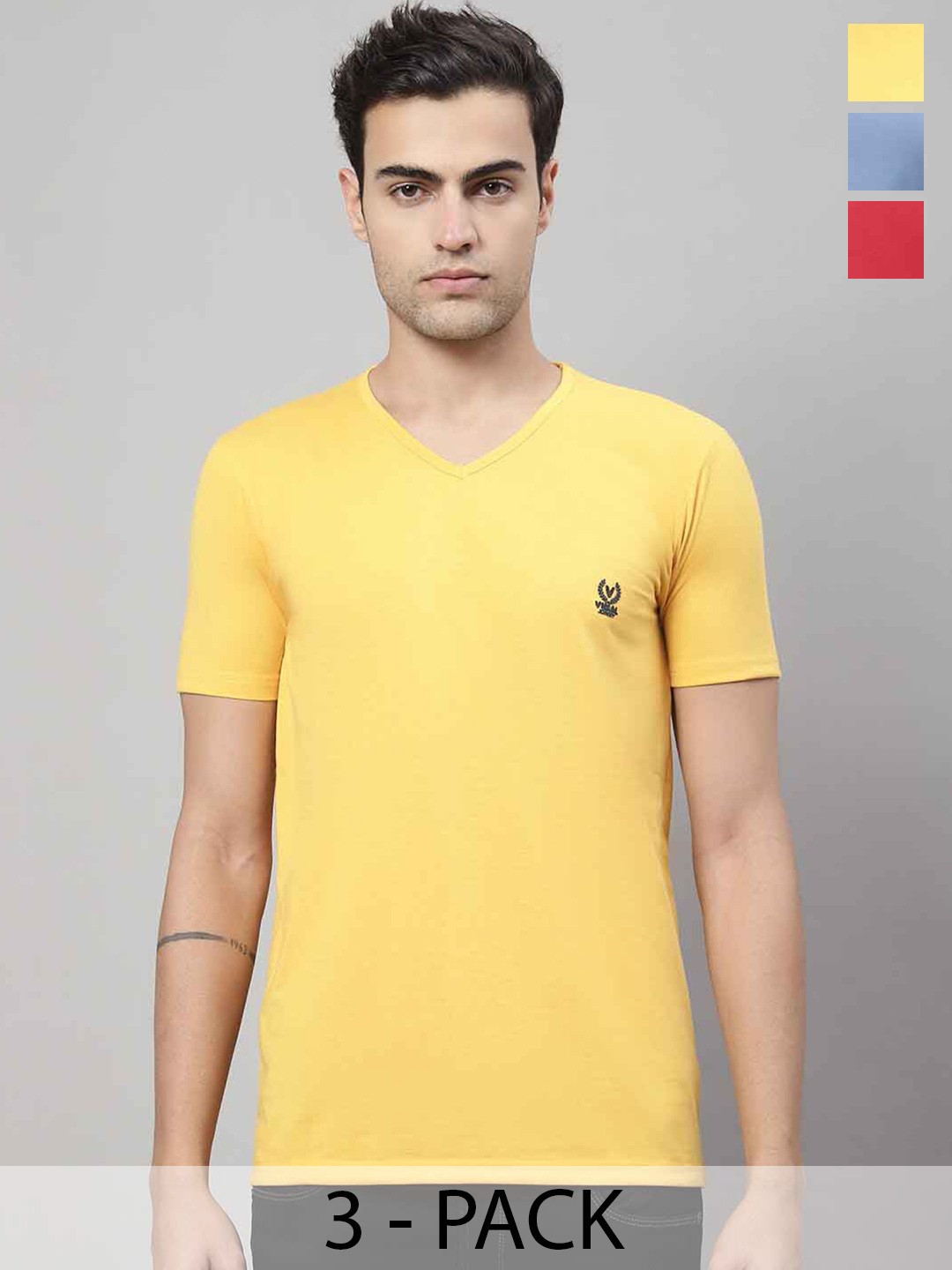 

VIMAL JONNEY Pack Of 3 Cotton T-shirts, Yellow