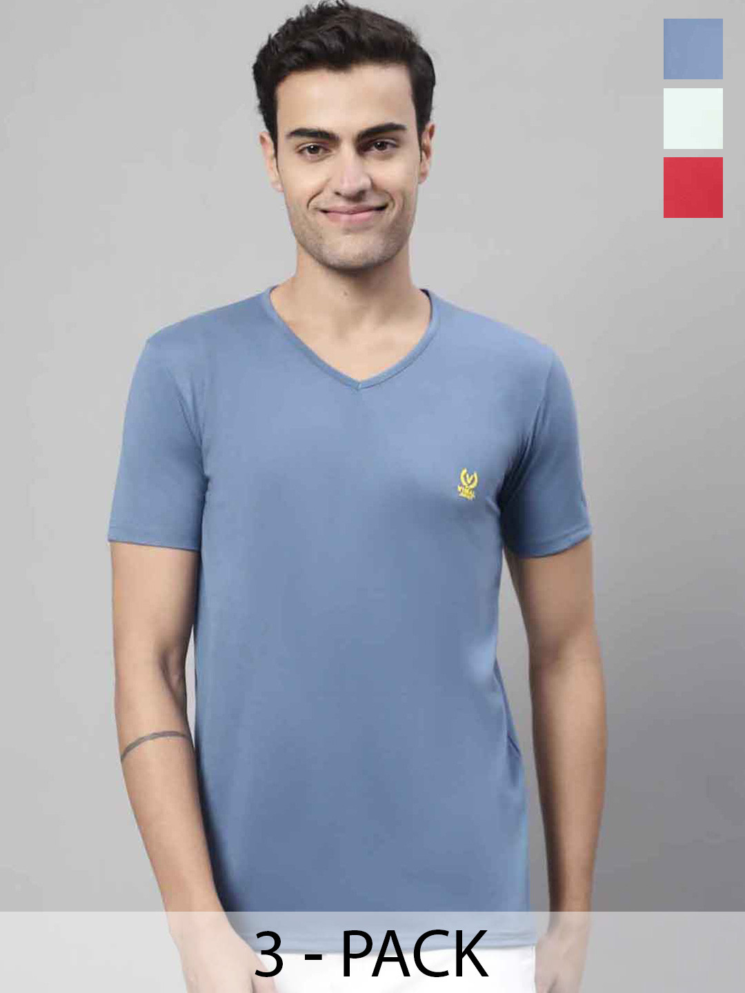 

VIMAL JONNEY Pack Of 3 Short Sleeves Cotton Tshirts, Blue