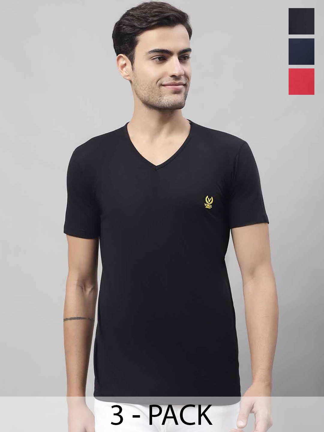 

MACK JONNEY Pack of 3 V-Neck Cotton T-shirt, Black