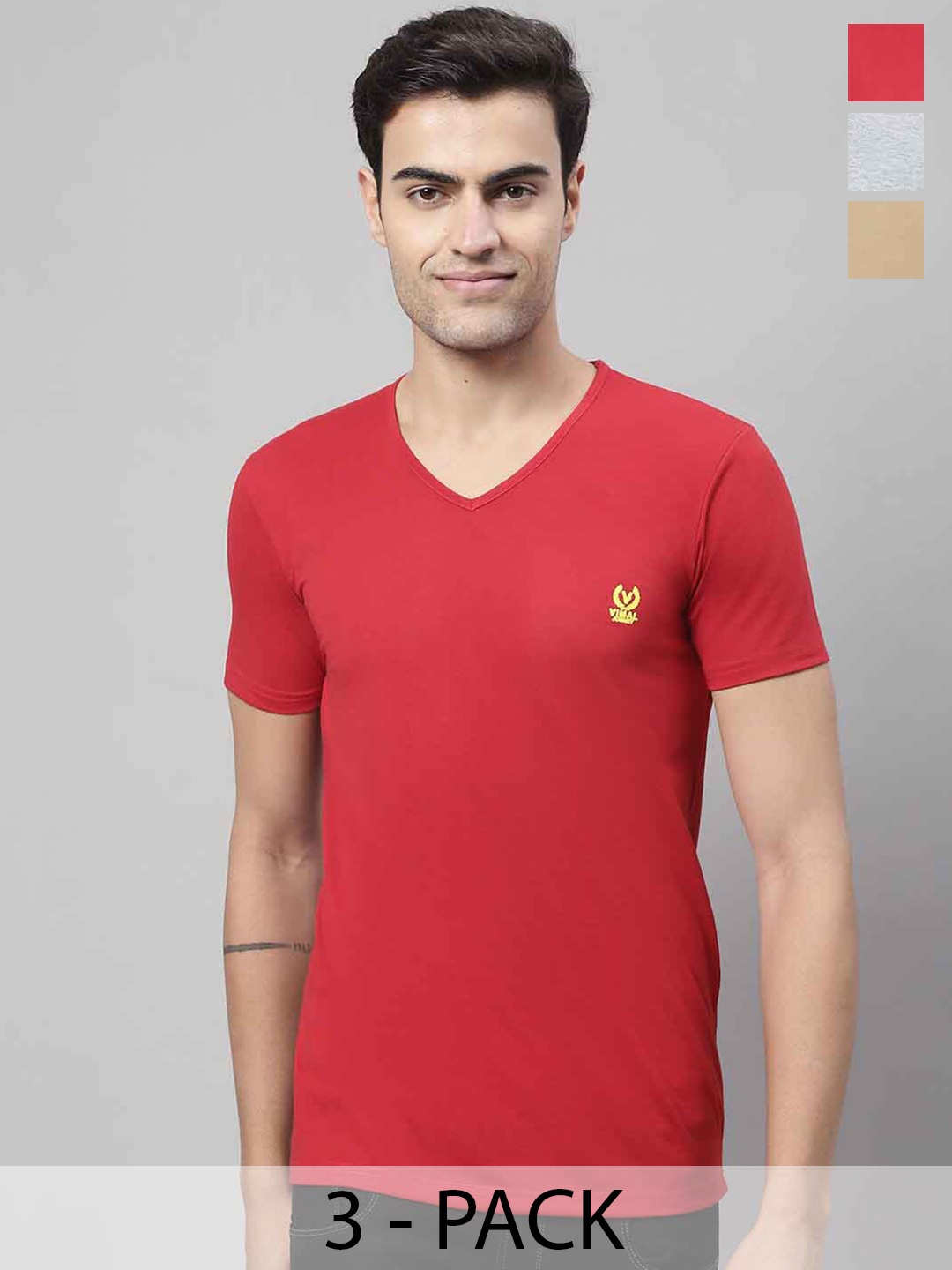 

VIMAL JONNEY Pack Of 3 Cotton T-shirts, Red