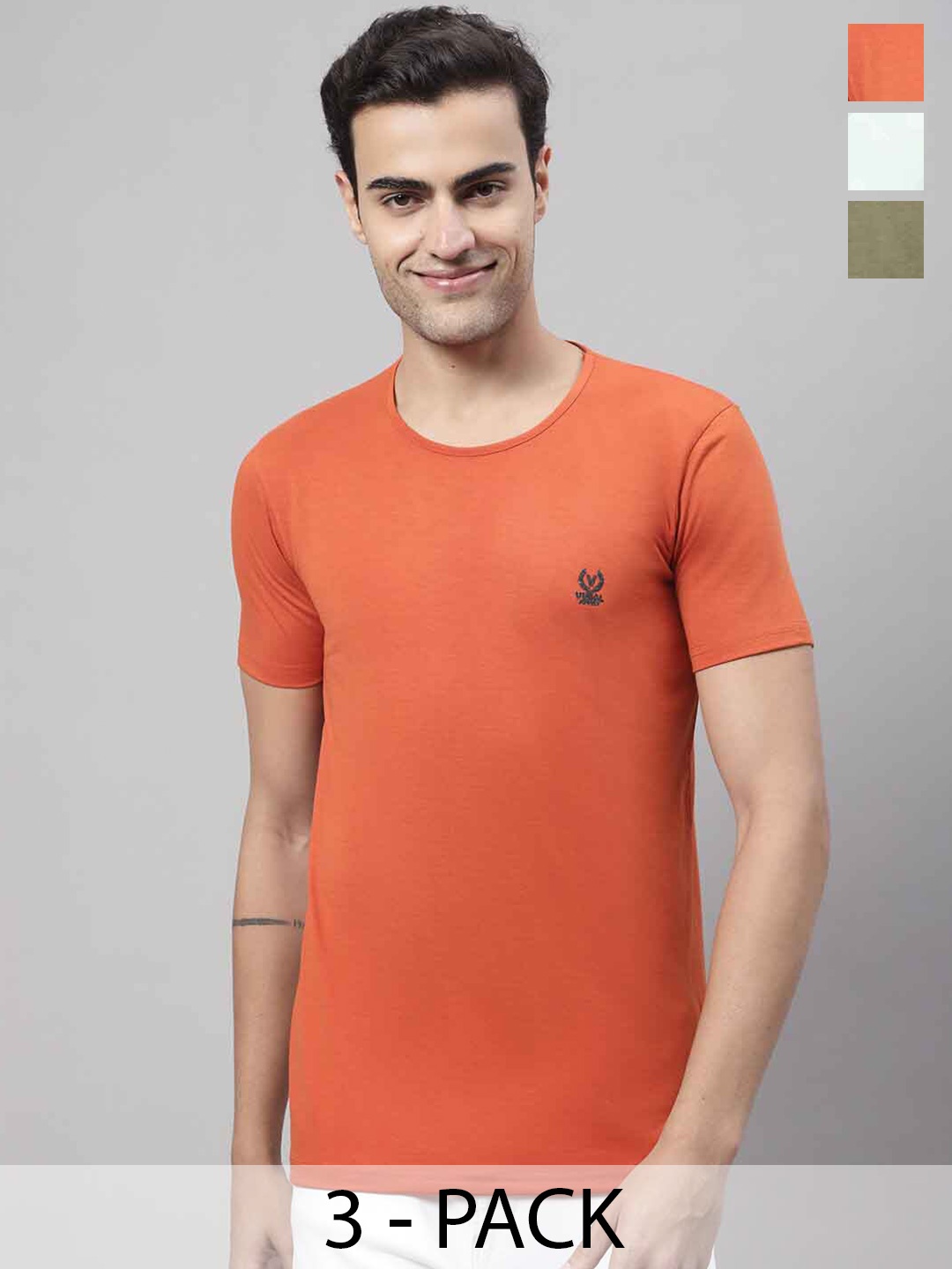

MACK JONNEY Pack Of 3 Printed Round Neck Cotton Casual T-shirts, Orange