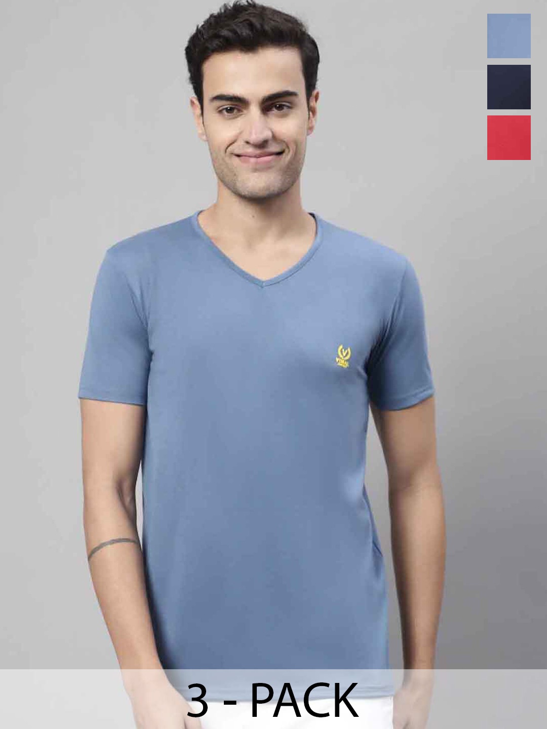 

VIMAL JONNEY pack of 3 V-Neck Short Sleeves Cotton T-shirt, Red
