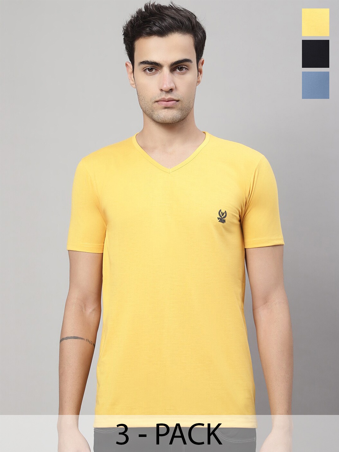 

MACK JONNEY Pack Of 3 V- Neck Cotton T-shirt, Yellow