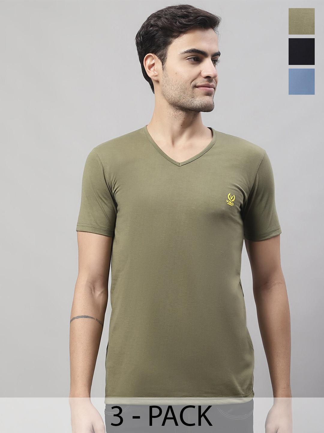 

MACK JONNEY Pack Of 3 V-Neck Cotton T-shirt, Olive