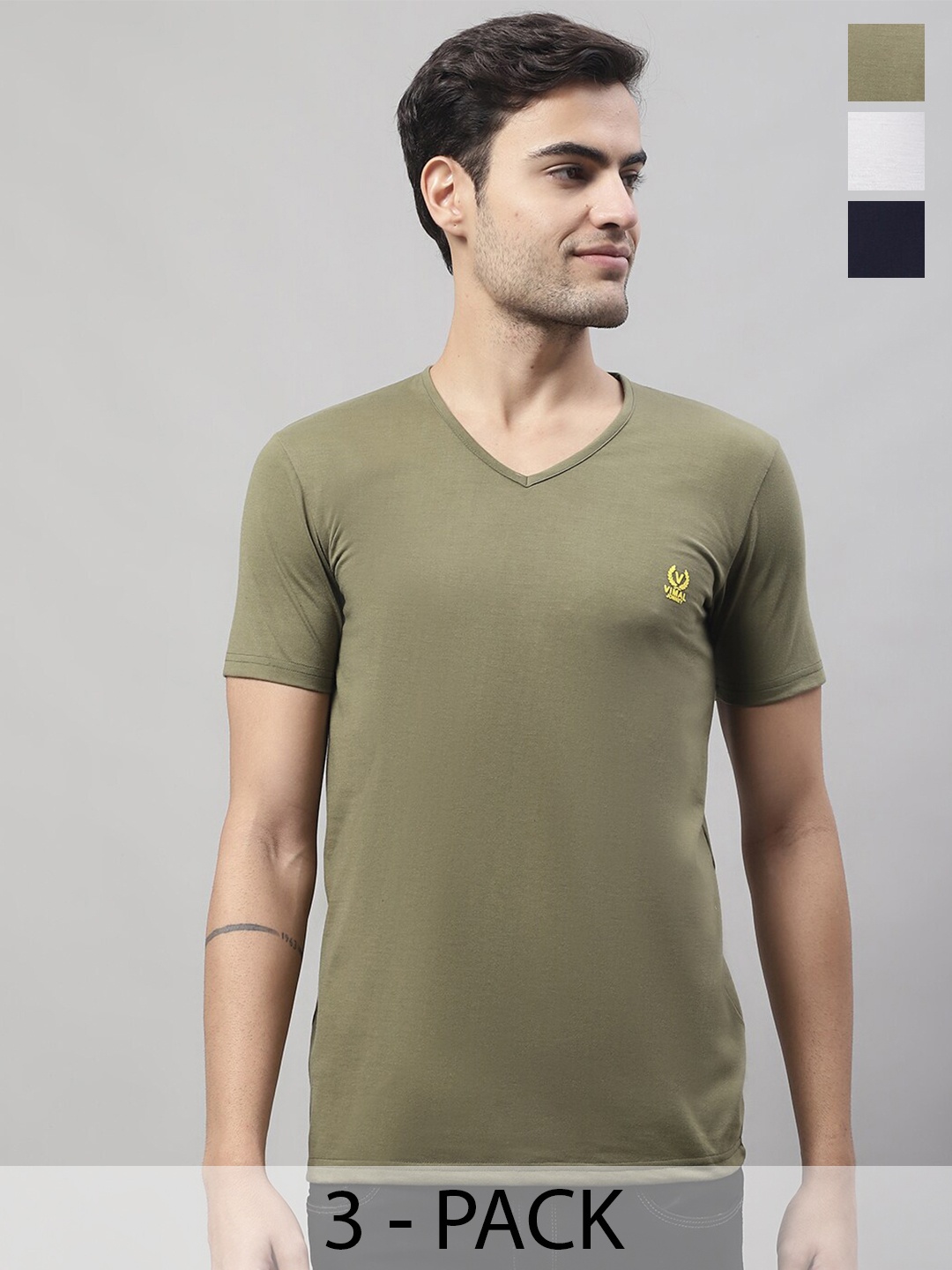 

VIMAL JONNEY Pack Of 3 Cotton T-shirts, Green