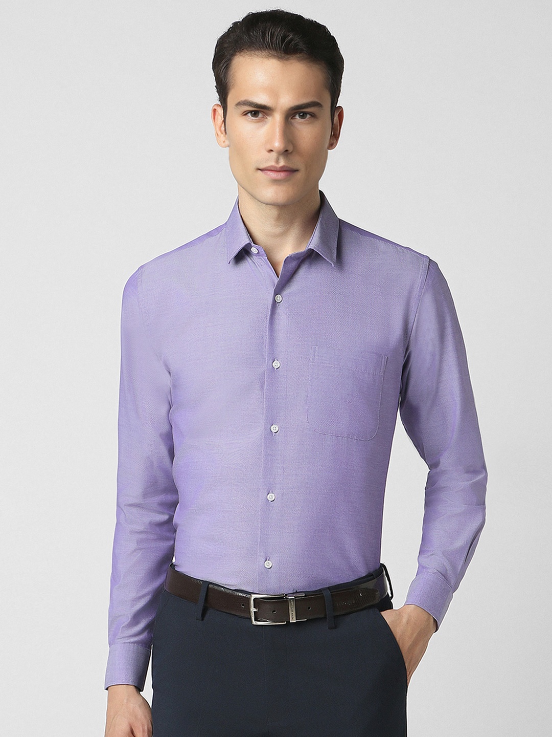 

Peter England Men Slim Fit Opaque Formal Shirt, Purple