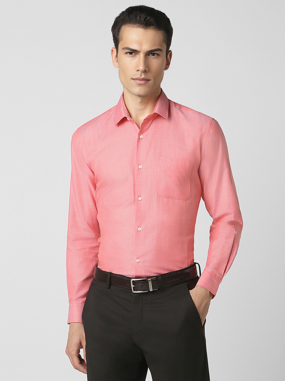 

Peter England Spread Collar Long Sleeves Regular Fit Formal Shirt, Pink