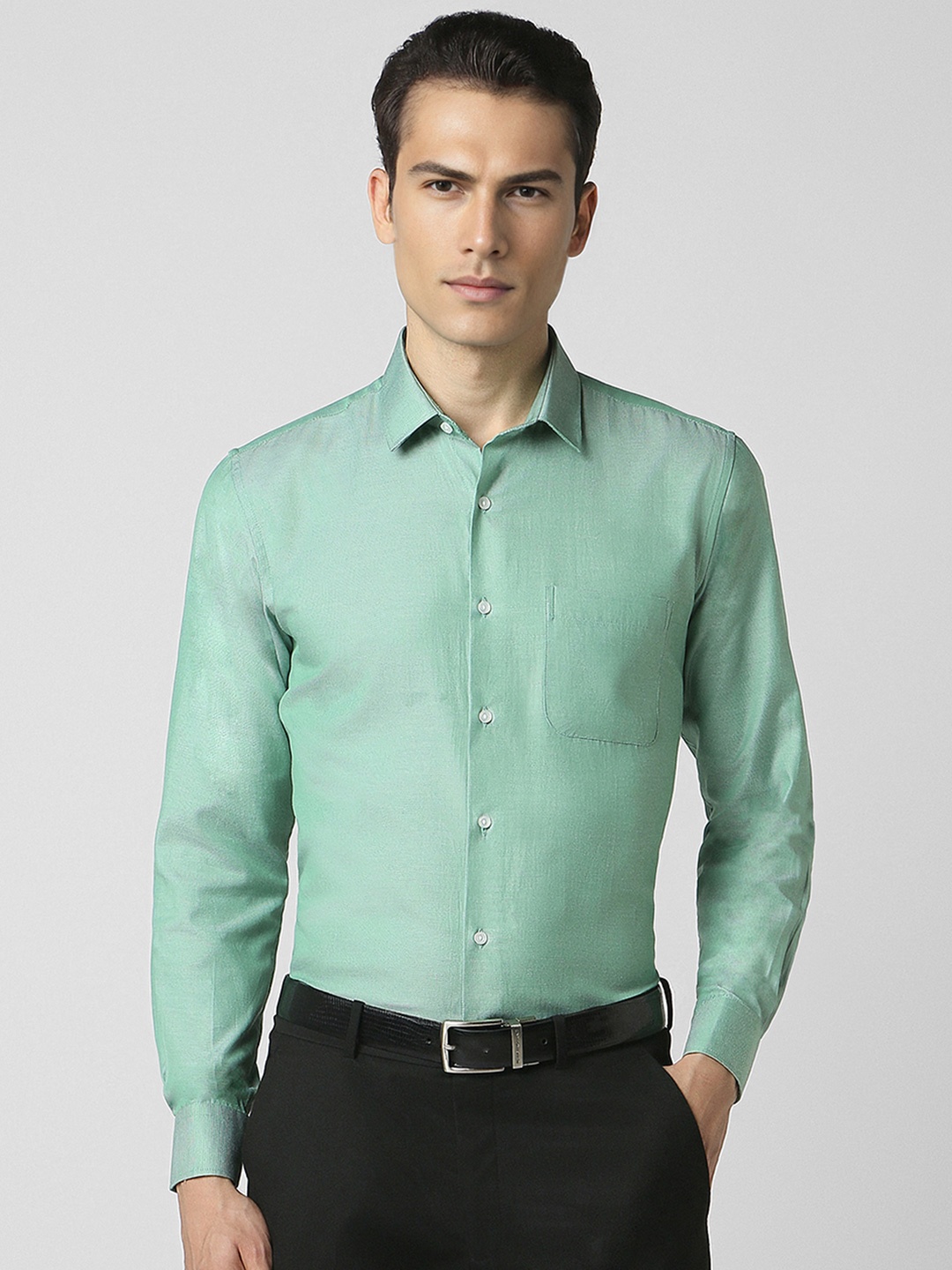 

Peter England Men Slim Fit Opaque Formal Shirt, Green