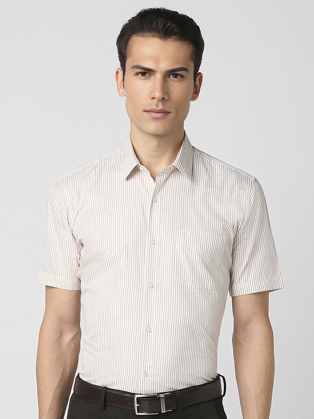 

Peter England Men Opaque Striped Formal Shirt, Beige