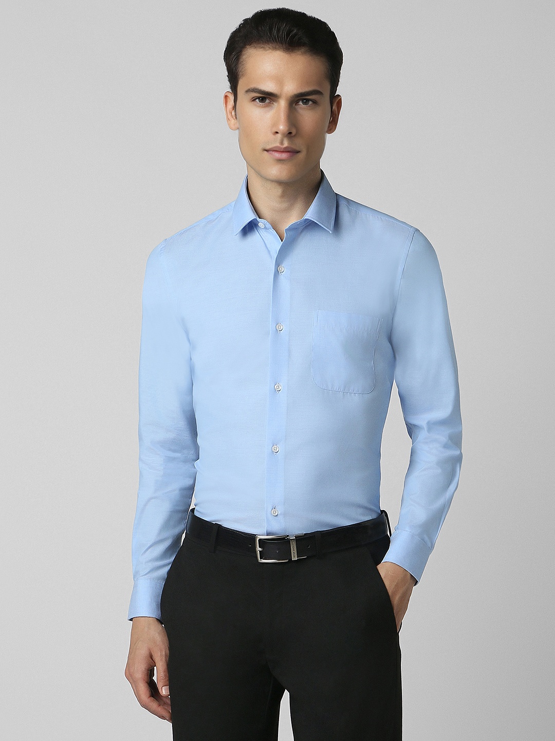 

Peter England Men Slim Fit Opaque Formal Shirt, Blue