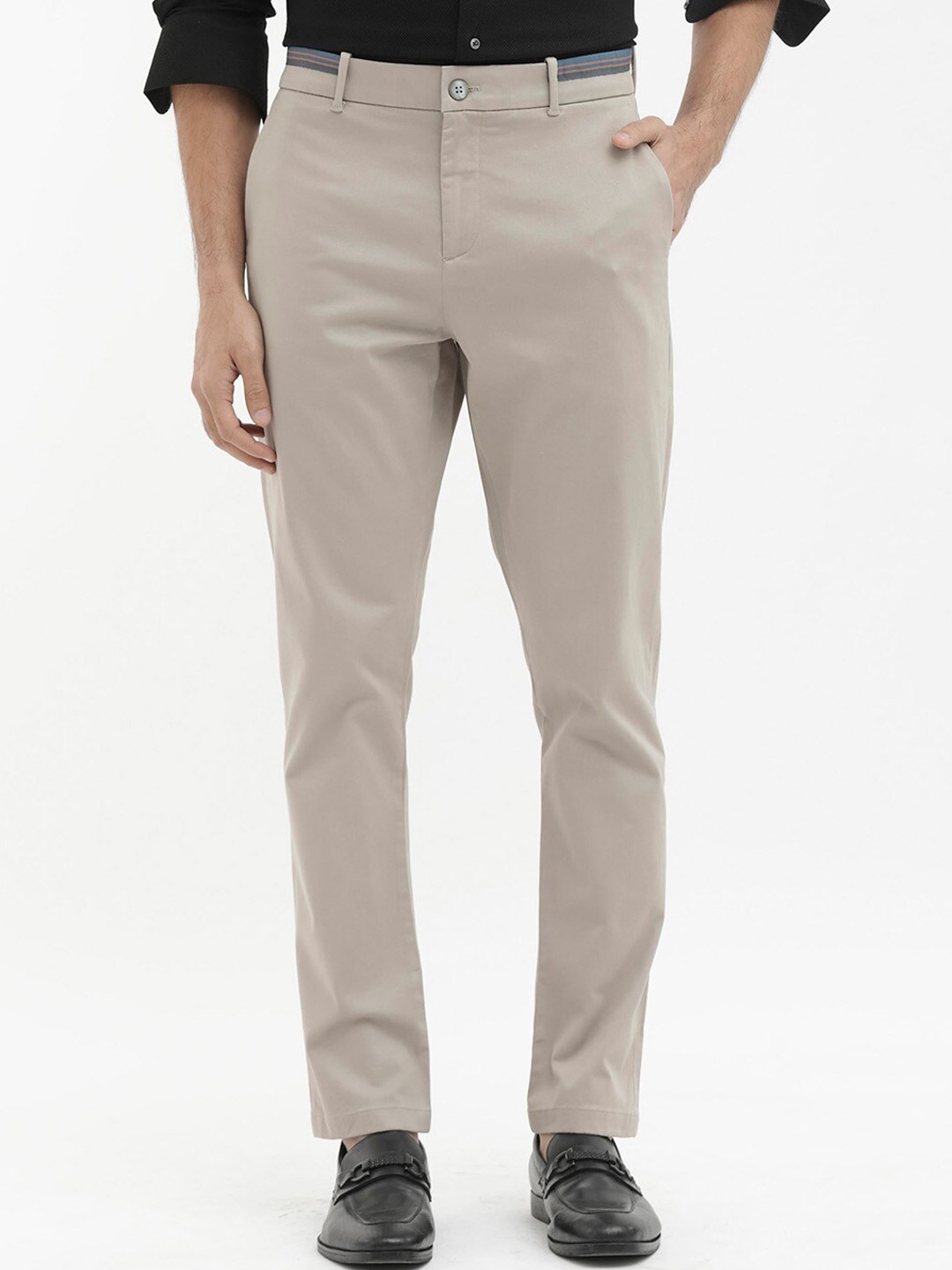 

RARE RABBIT Men Mid-Rise Cotton Chinos Trousers, Beige
