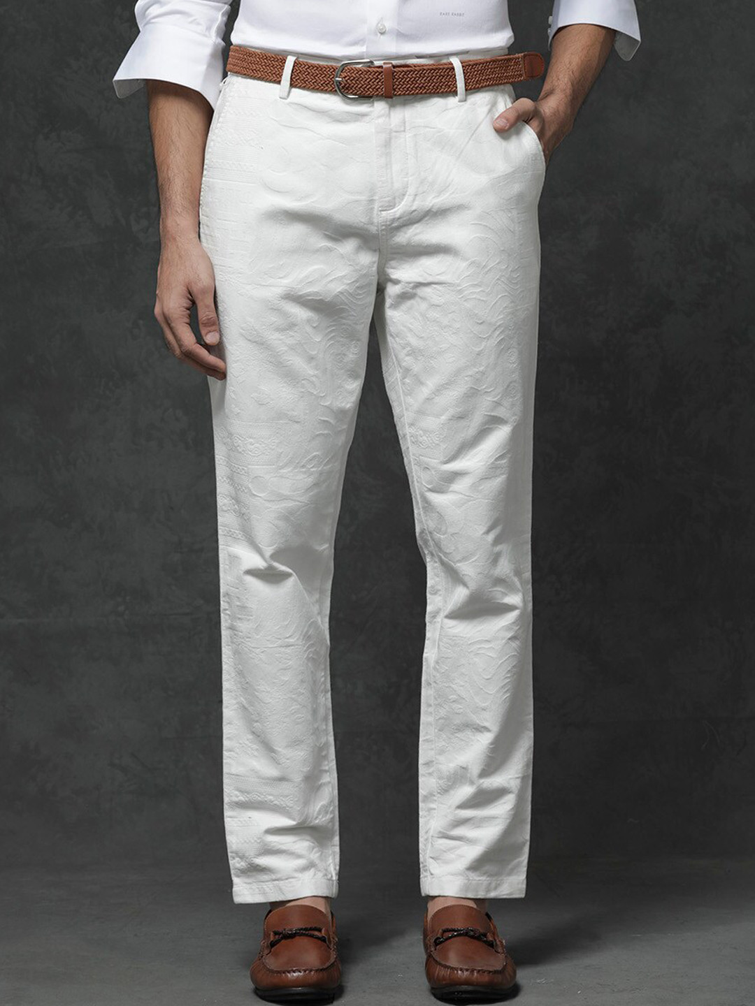 

RARE RABBIT Jeck-1 Regular Fit Mid-Rise Cotton Trouser, White