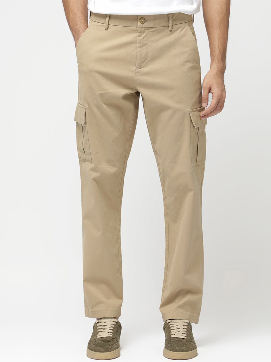 

RARE RABBIT Men Apex Mid-Rise Cotton Cargo Trouser, Beige