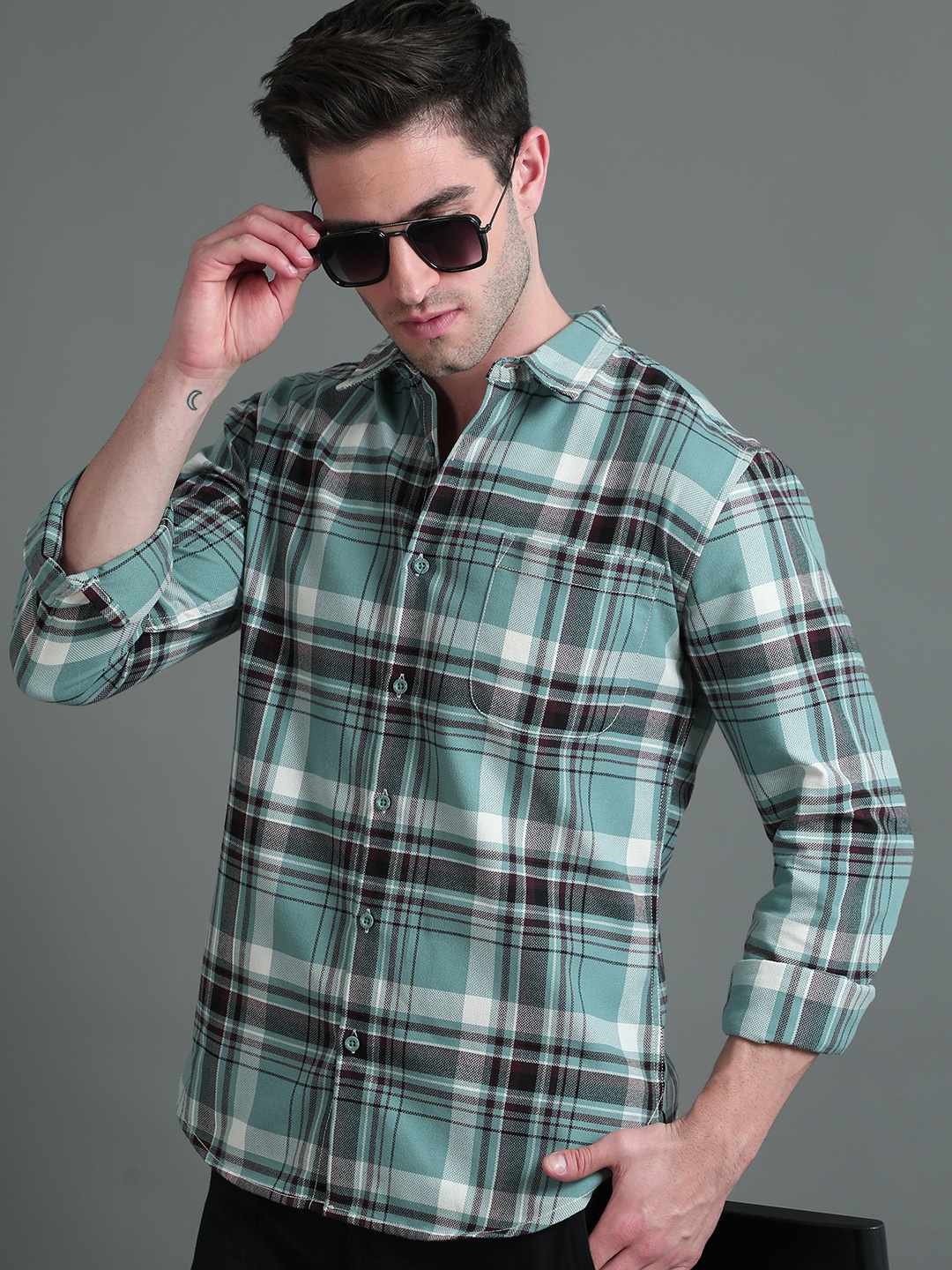 

HERE&NOW Slim Fit Tartan Checked Casual Shirt, Blue