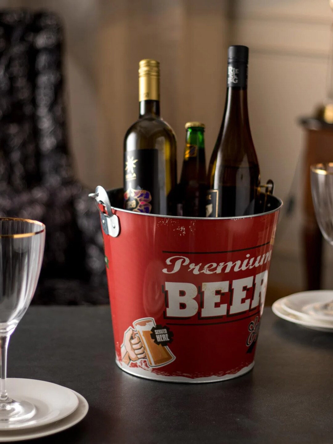 

THEDECORKART Red Steel Ice Bucket