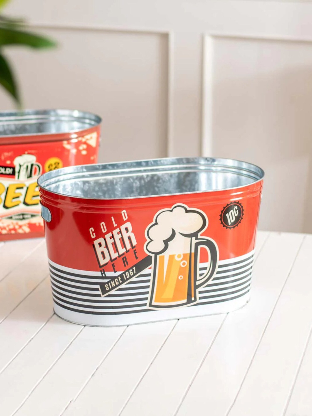 

THEDECORKART Red & Black Printed Steel Ice Buckets