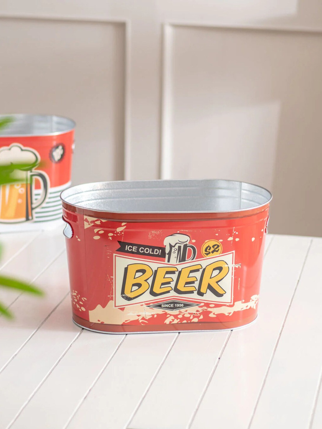 

THEDECORKART Red & Yellow Printed Steel Ice Buckets