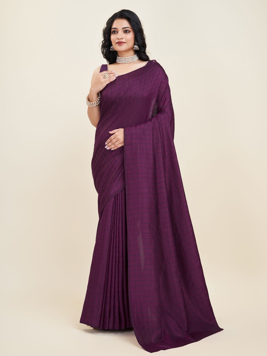 

SANJANA SILK Checked Saree, Purple