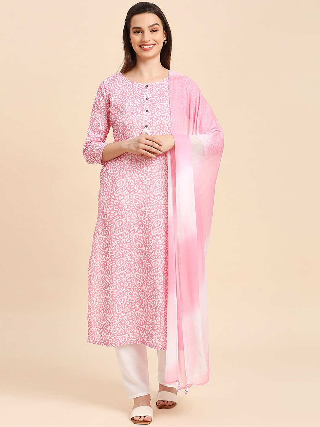 

KALINI Ethnic Motifs Printed Kurta With Trousers & Dupatta, Pink