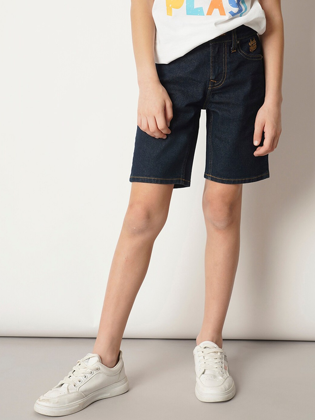 Jack & Jones Junior Boys Mid-Rise Pure Cotton Denim Shorts, Blue