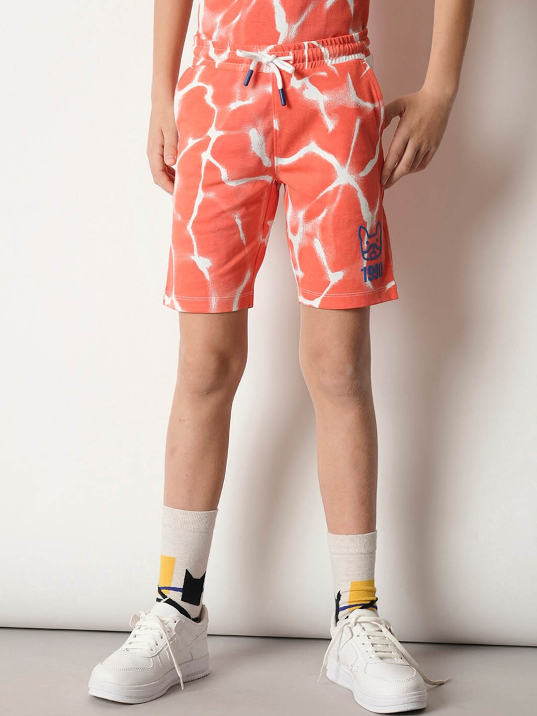 Jack & Jones Junior Boys Mid-Rise Abstract Printed Pure Cotton Shorts, Peach
