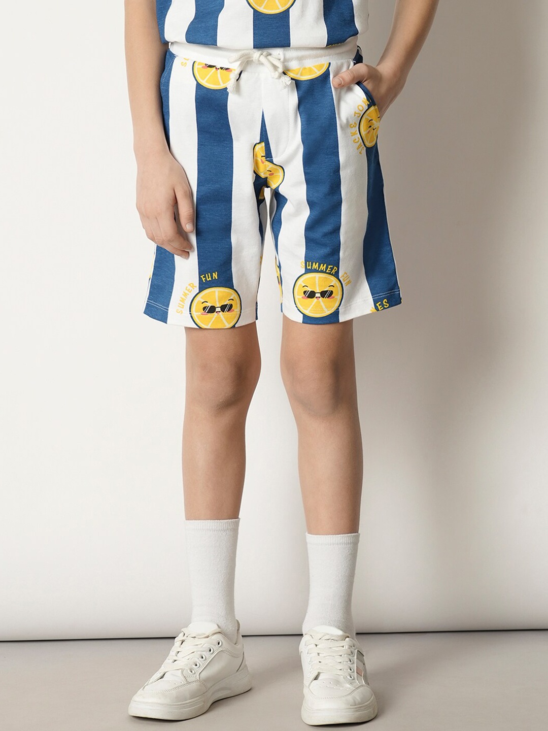 Jack & Jones Junior Boys Striped Mid-Rise Cotton Shorts, Blue