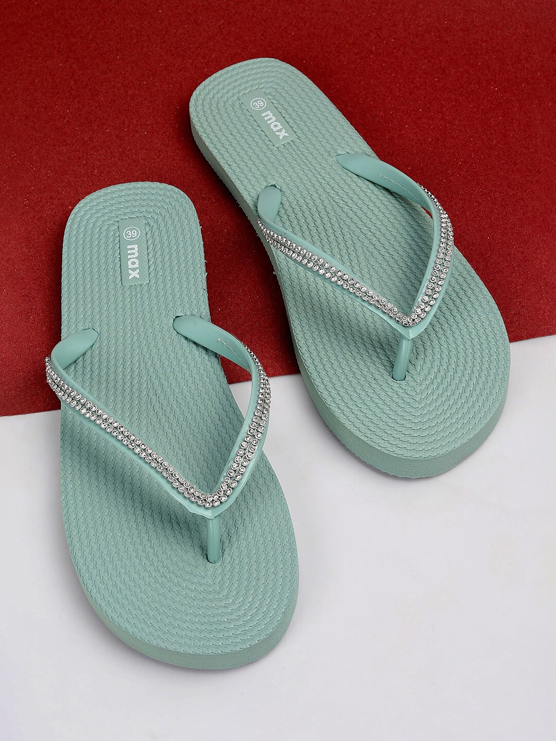 

max Women Embellished Thong Flip-Flops, Green