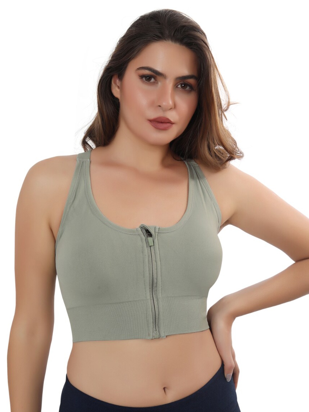 

FABLUK Plus Size Full Coverage Removable Padding Rapid Dry Sports Bra - All Day Comfort, Green