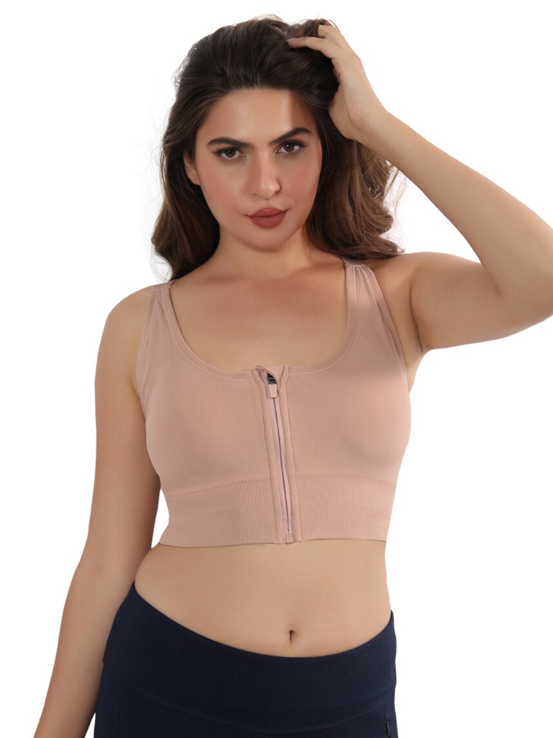 

FABLUK Plus Size Full Coverage Removable Padding Rapid Dry Sports Bra - All Day Comfort, Beige