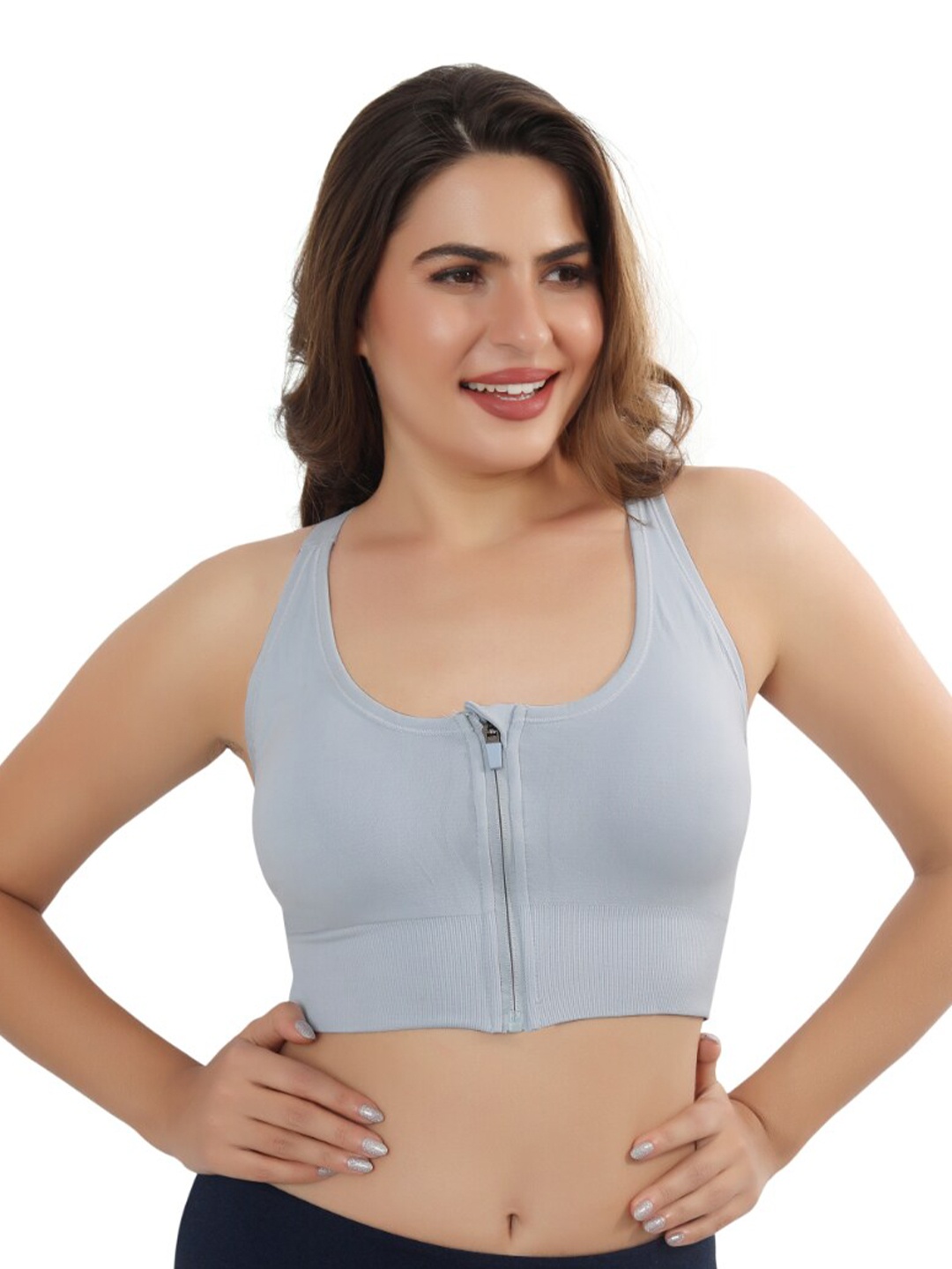 

FABLUK Plus Size Full Coverage Removable Padding Anti Odour Sports Bra - All Day Comfort, Blue