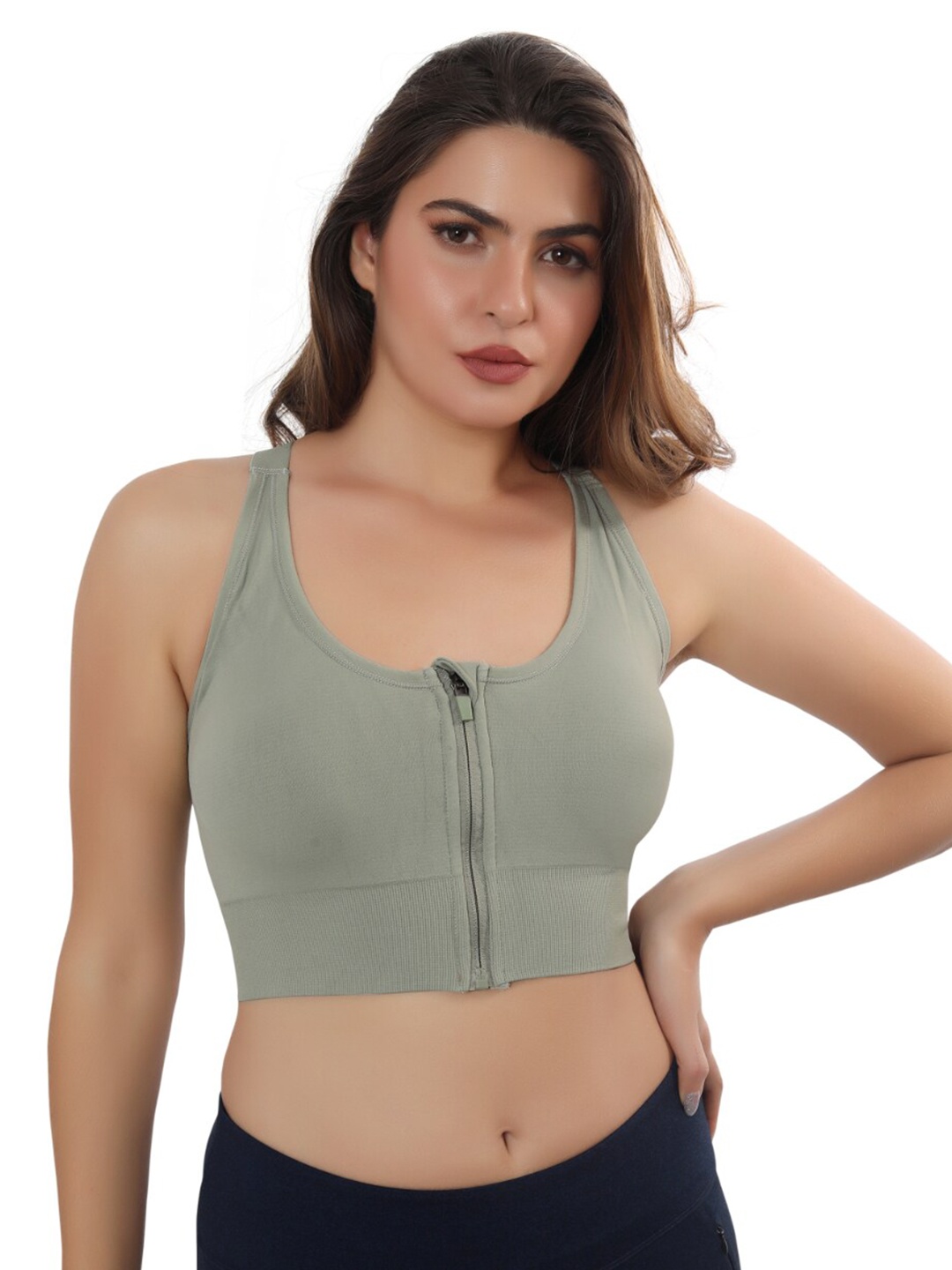 

FABLUK Plus Size Full Coverage Removable Padding Dry Fit Sports Bra - All Day Comfort, Green