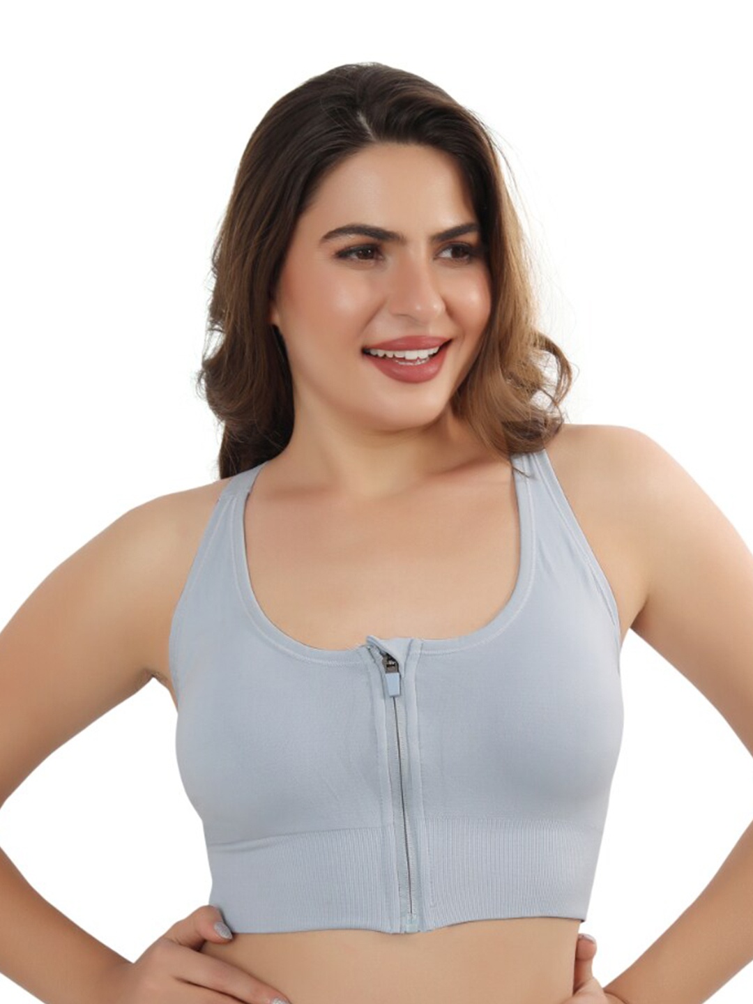 

FABLUK Plus Size Full Coverage Removable Padding Dry Fit Sports Bra - All Day Comfort, Blue