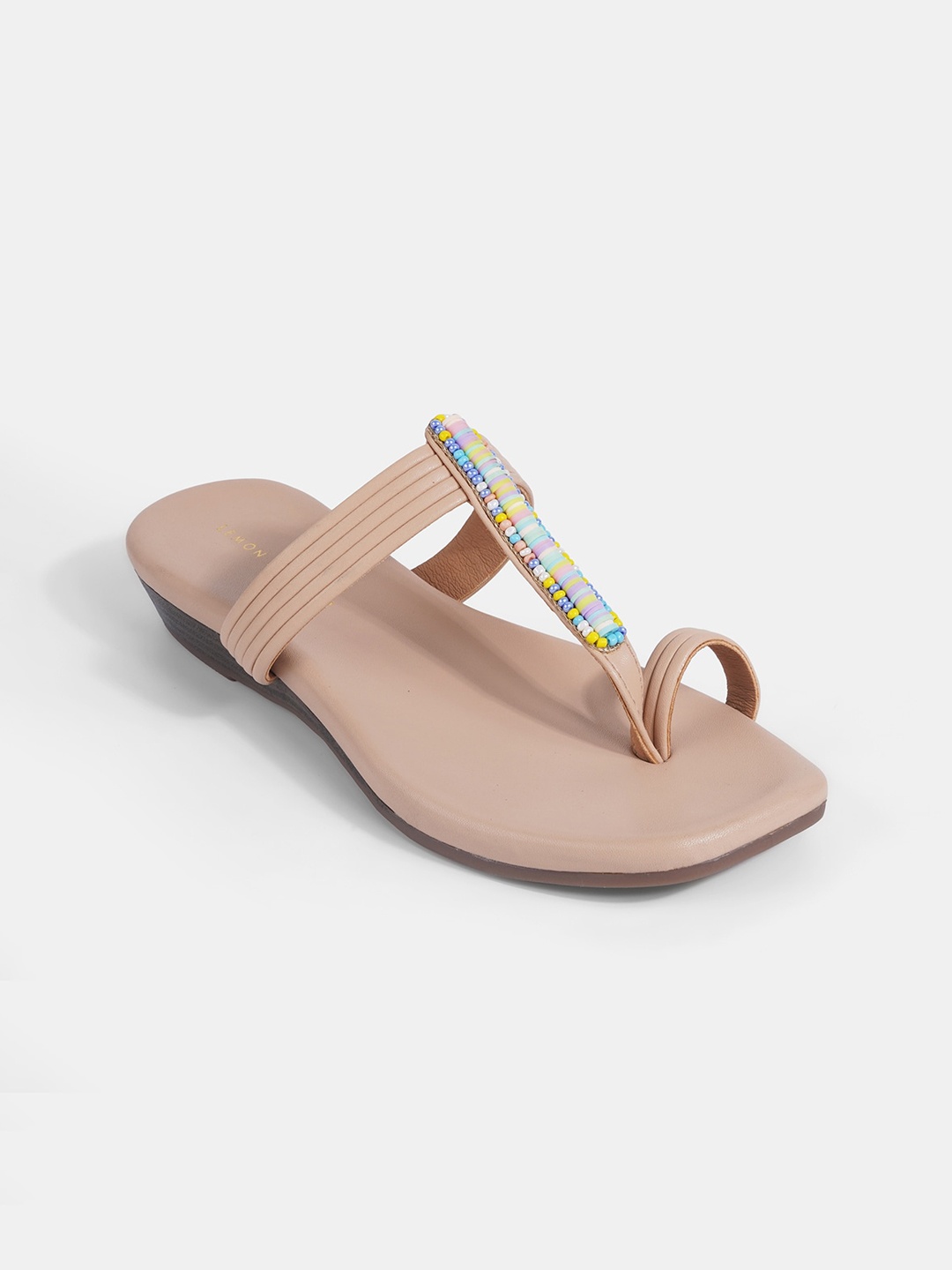 

LEMON & PEPPER Embellished One Toe Flats, Beige