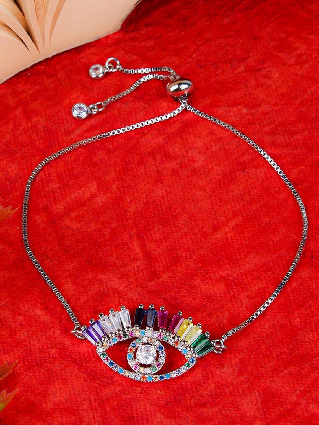 

DressBerry Silver-Plated Stone-Studded Brass Charm Bracelet